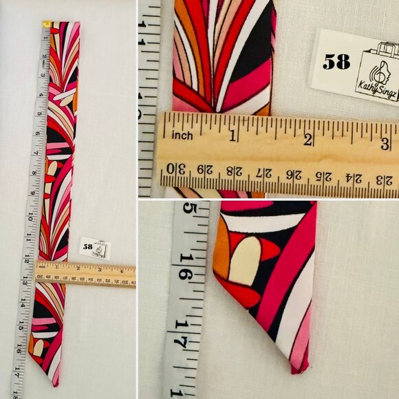Pink Black Slim Scarf Size 34in Silk Abstract Neck Tie Bag Headband Hat Hair Bow - Picture 5 of 14